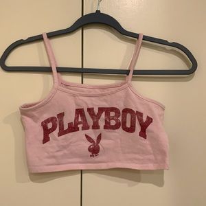 Pink Playboy tank crop top with playboy logo on the front